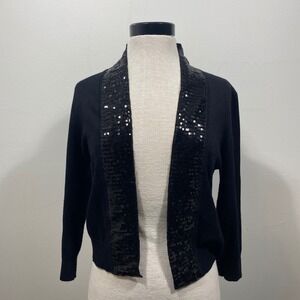 Thesis Women's Lrg Black Sequin Shawl Collar Open Front Cardigan Sweater Evening